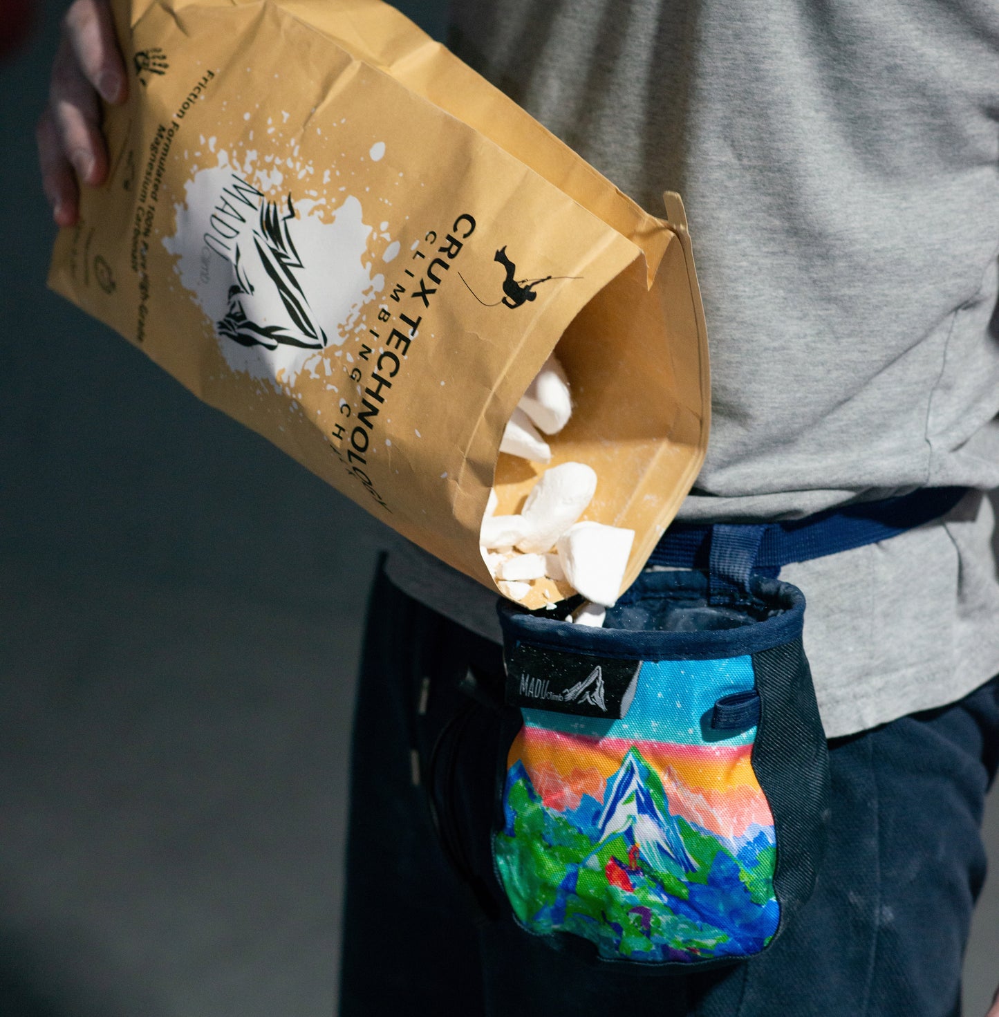 Sport Climbing Chalk Bag Watercolour Artwork (Blue)