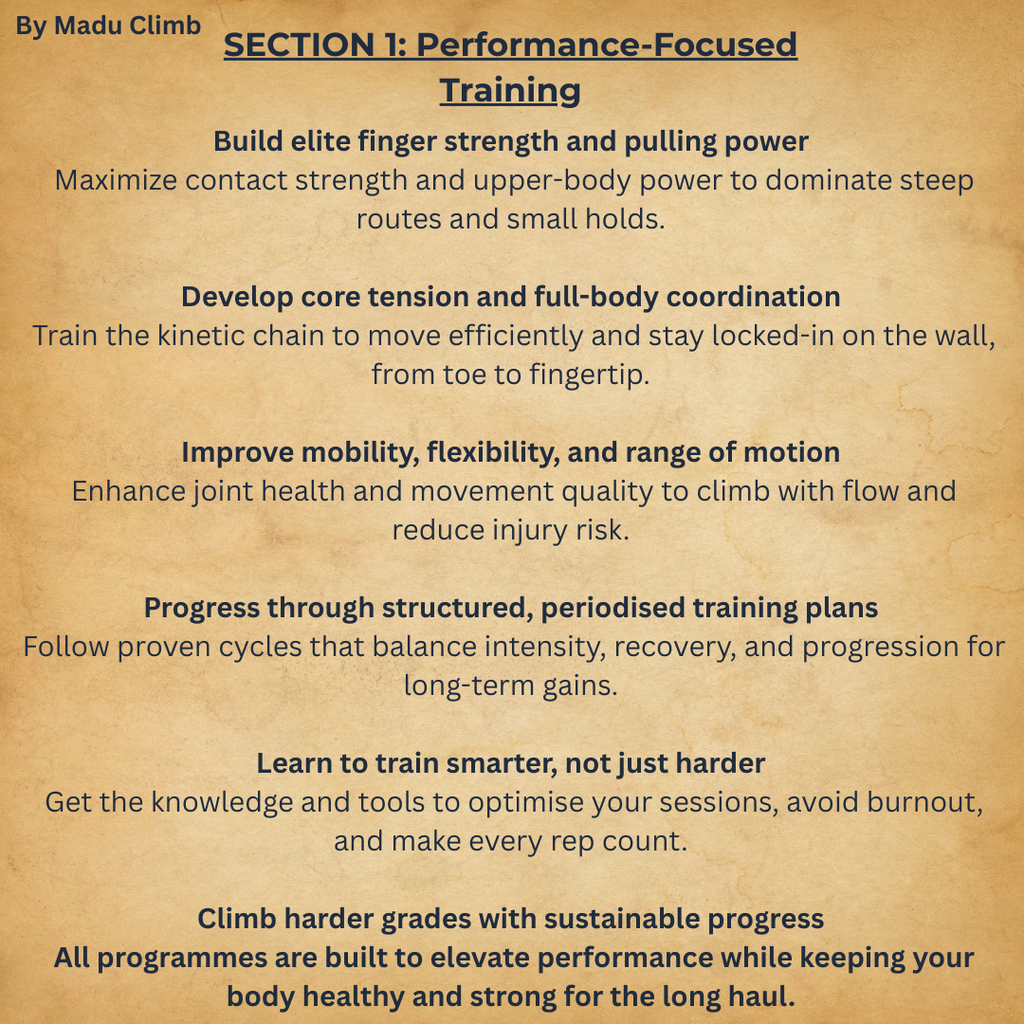 A+  Rock Climbing Specific Training Programme, customized to fit your unique needs and schedule, with your own personal coach guiding you every step of the way.