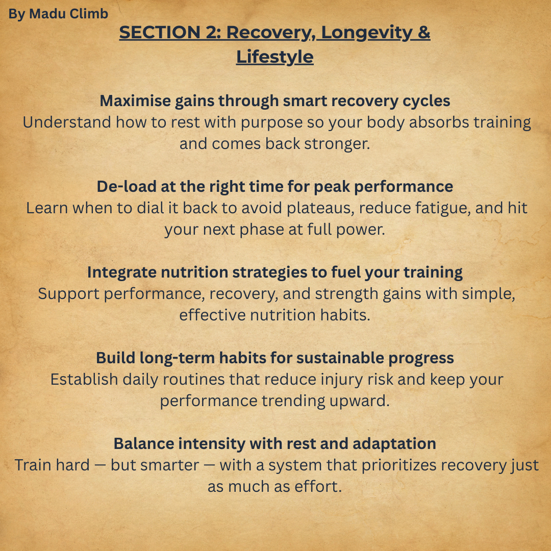 A+  Rock Climbing Specific Training Programme, customized to fit your unique needs and schedule, with your own personal coach guiding you every step of the way.